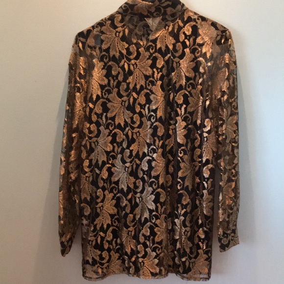 Joan Walters size small black camisole and lace over shirt in gold. Dry clean. - Picture 6 of 13